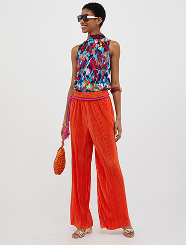 Wide-leg pleated trousers - rust - MAX&Co.