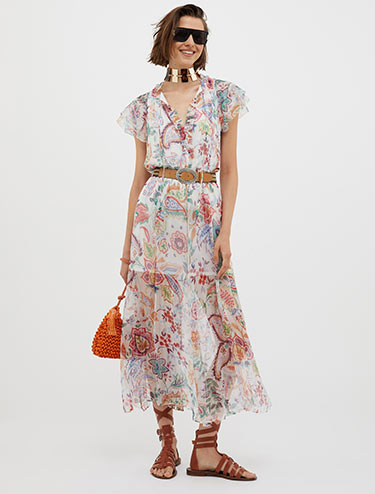Lamé silk-chiffon maxi dress - beige pattern - MAX&Co.