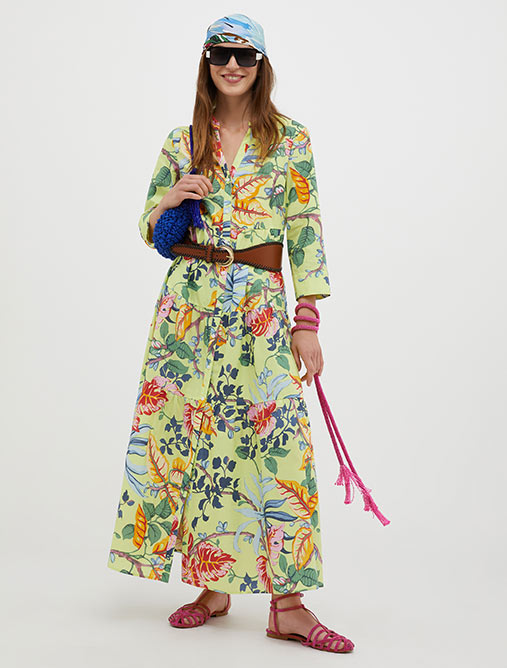 Cotton-poplin shirt dress - acid green pattern - MAX&Co.