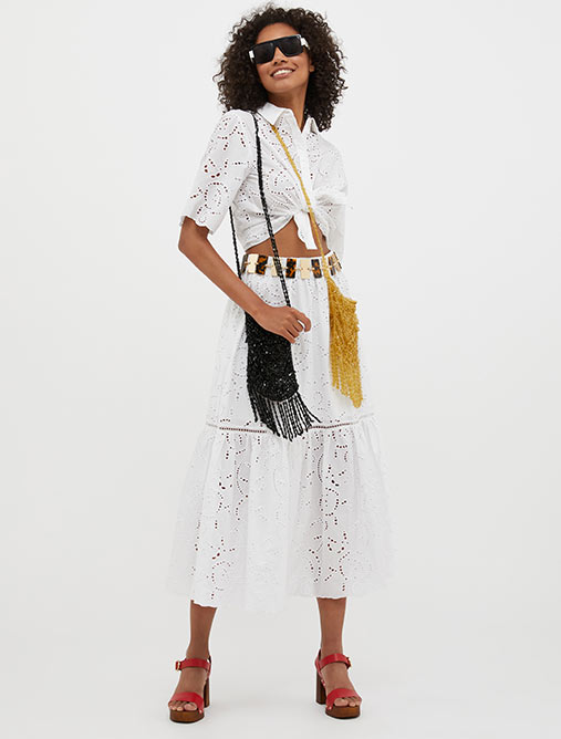 Broderie-anglaise cotton maxi skirt - optic white - MAX&Co.